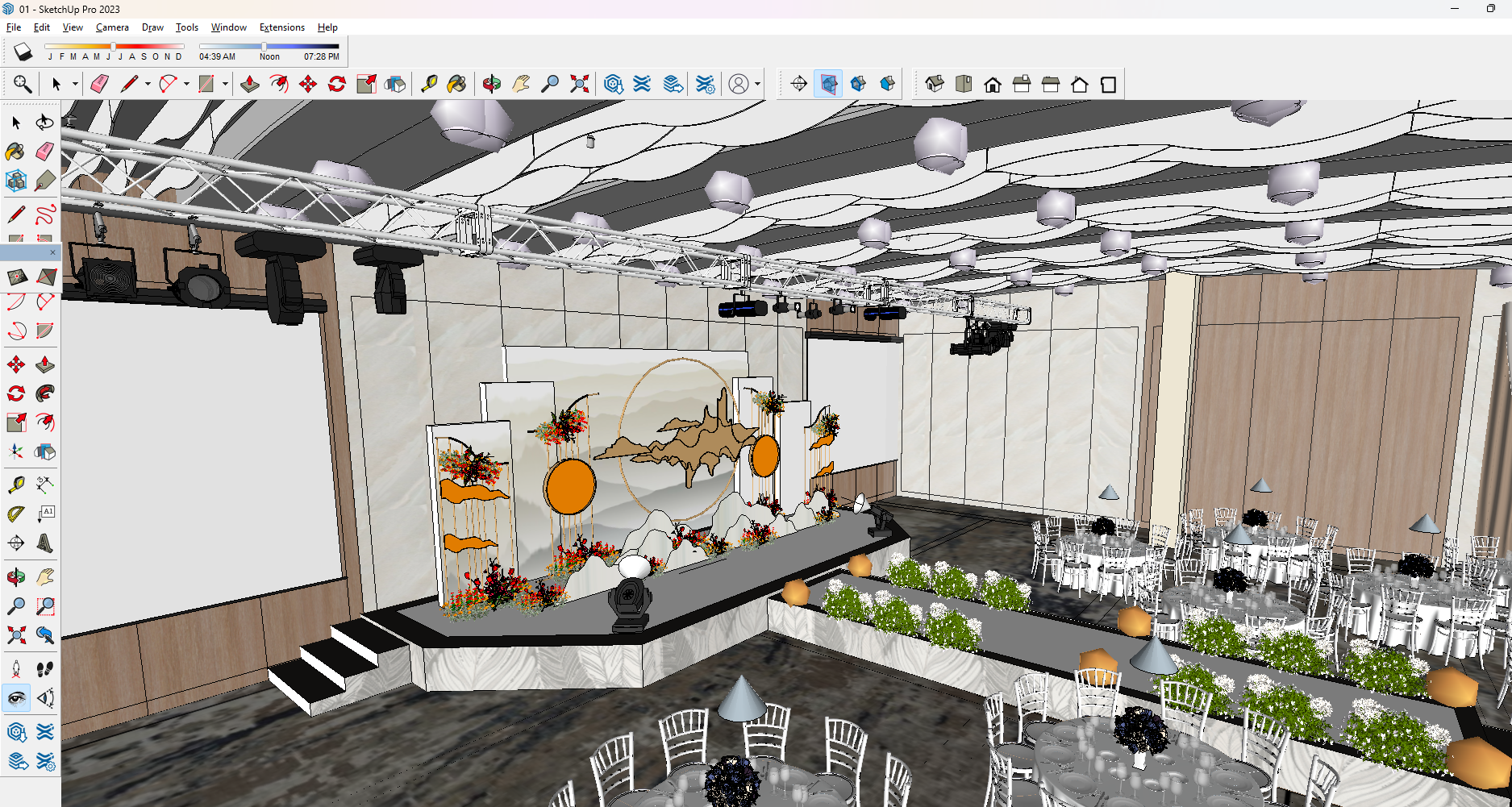 Sân khấu SketchUp nhà hàng tiệc cưới